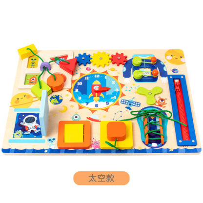 Cross-border children's wooden colorful universe busy board baby Montessori early education hand-eye coordination parent-child educational toys