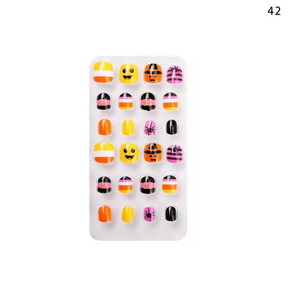 Zhifei nail art children's finished nail pieces 24 pieces bag cartoon lines wearable finished nail art children's patches