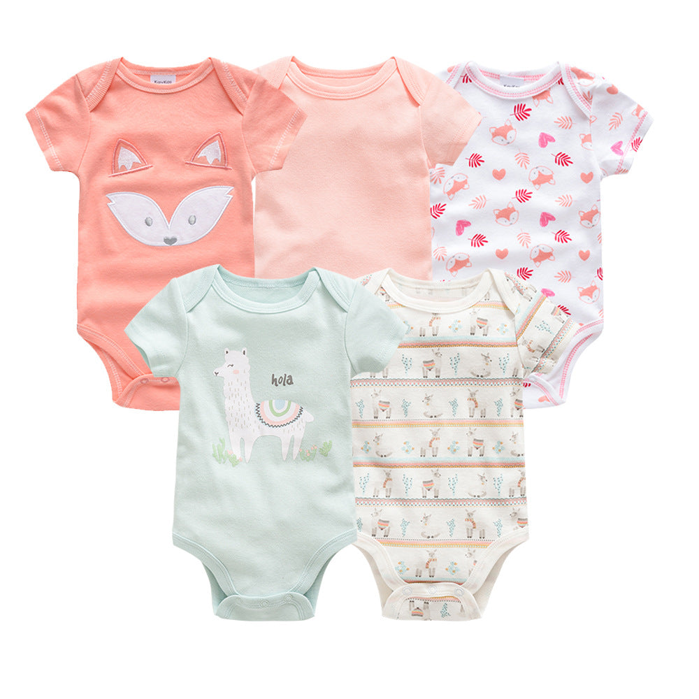 Spot wholesale cross-border baby jumpsuit 5-piece set short-sleeved hip-wrapped romper summer new ins girl clothes