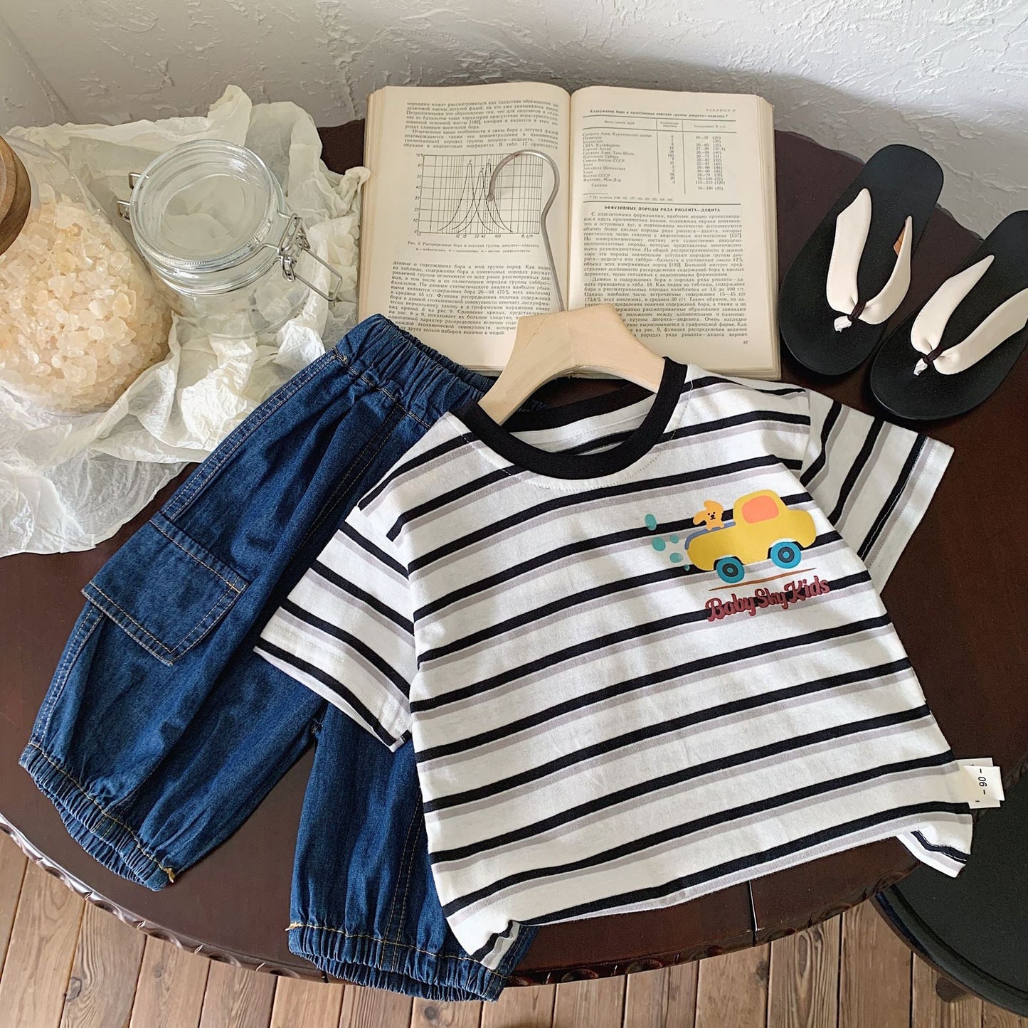 Children's T-shirt Bangcheng 2024 summer children's clothing colorful striped short T-shirt boy short-sleeved cartoon top G0267