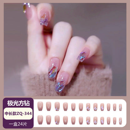 Wearable nail wholesale Xiaohongshu hot-selling nail art nail tips medium and long glitter black bow detachable nail stickers