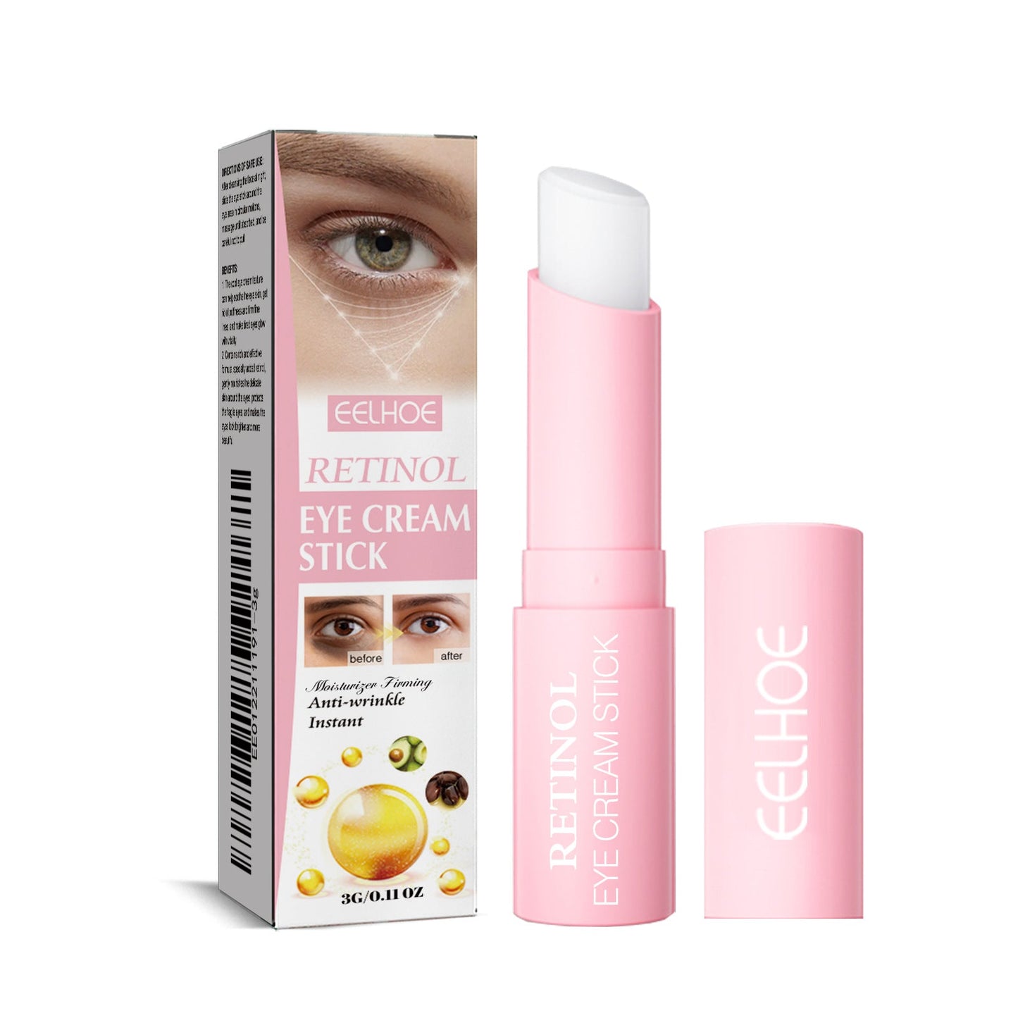 EELHOE Retinol Eye Cream Stick ធ្វើអោយប្រសើរឡើងនូវស្នាមជ្រួញ ជើងក្អែក រង្វង់ភ្នែកខ្មៅ ផ្តល់សំណើម និងបន្តឹងស្បែកភ្នែក 