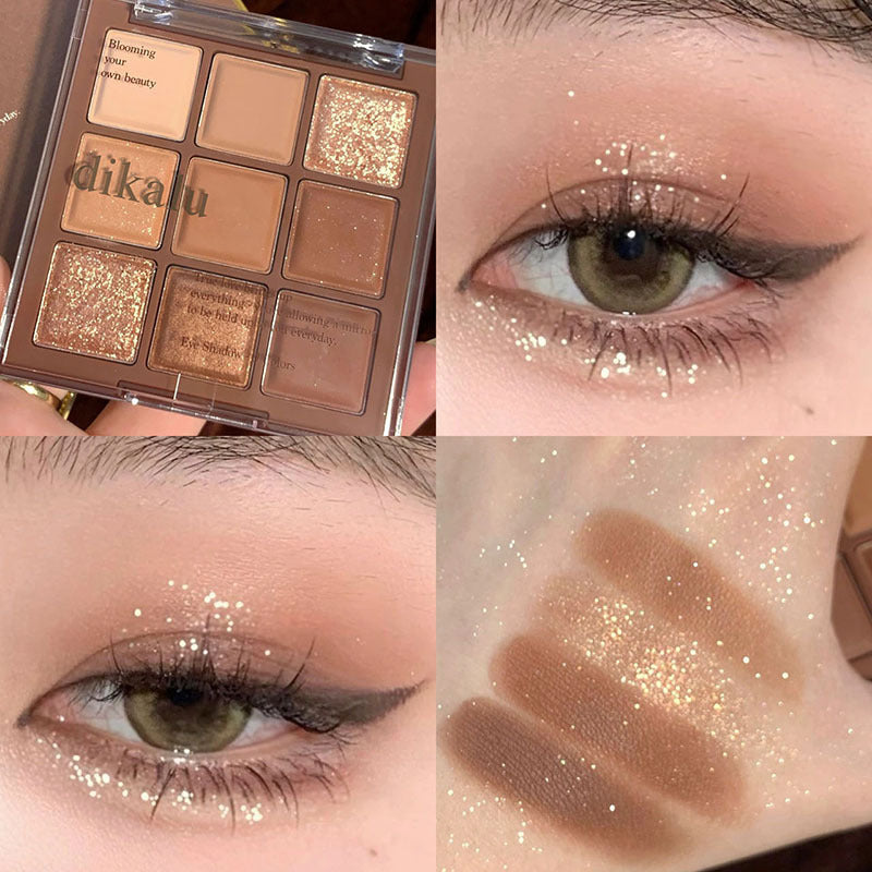 DIKALU Milk Tea Nine-color Eyeshadow Nine-grid Eyeshadow 9-color Transparent Acrylic Plate Bead Matte Nude Color Cross-border