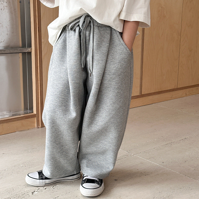 Amo Beibei 2024 Spring Children's Sweatpants Boys and Girls All-match Loose Trousers Baby Solid Color Western Style Casual Pants