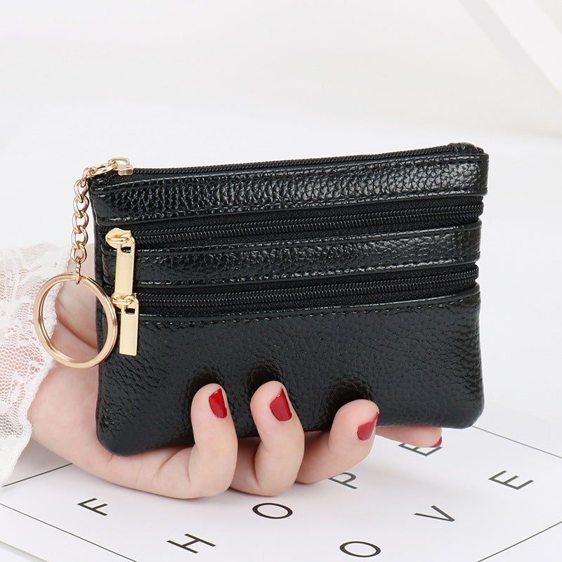 Wholesale coin purse women's short genuine leather texture small wallet multifunctional driver's license card holder soft leather key bag zipper bag 