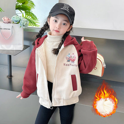 Boys and girls winter thickened fleece coat double-layer sunshine fleece egg zipper warm children kindergarten