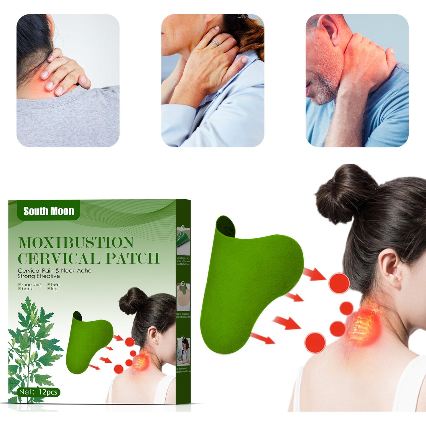 Wormwood cervical patch relieves back and neck joint pain fever warm moxibustion plaster body health care patch 