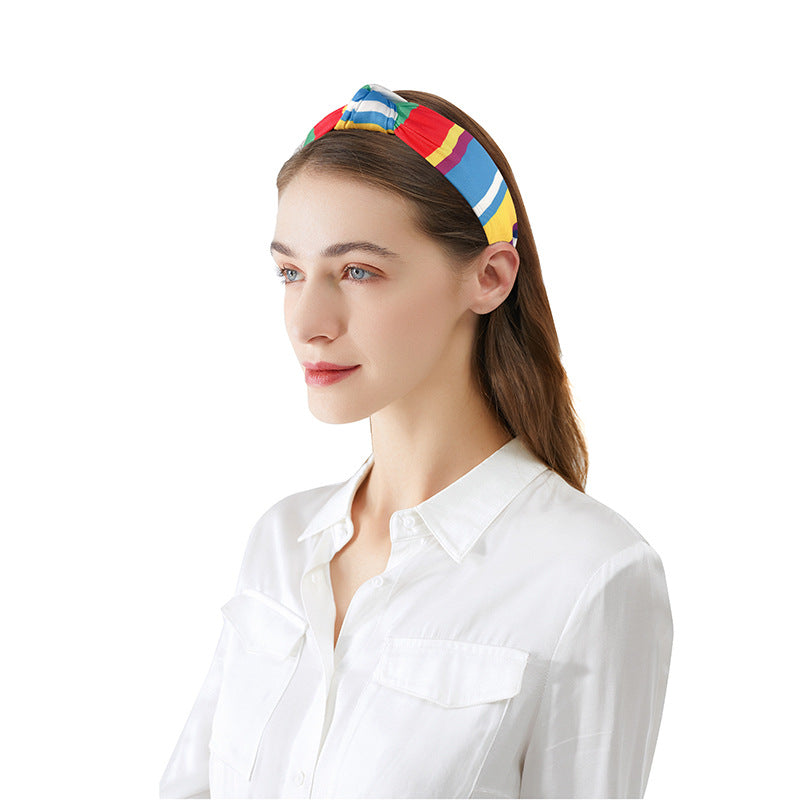 2024 new cross-border headband for women European and American Baroque ethnic style knotted head buckle striped color matching wide-brimmed headband