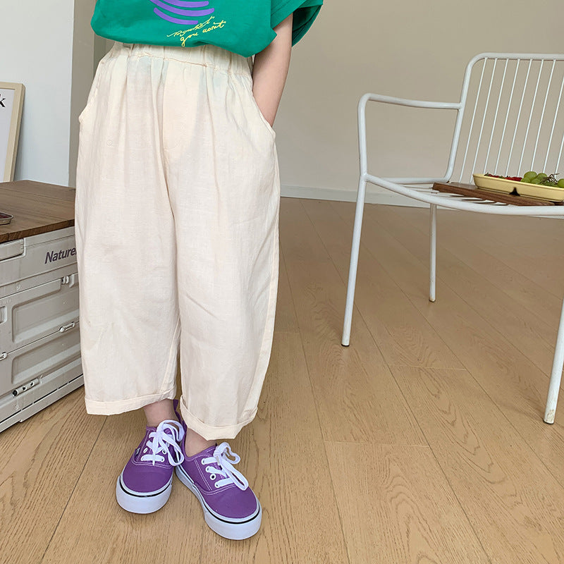 Children's pants 2023 summer boys and girls light and thin loose casual pants baby solid color comfortable wide-leg trousers trend