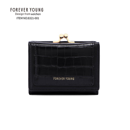 forever young ladies short wallet high-end Korean version pu stone pattern coin purse tri-fold wallet 