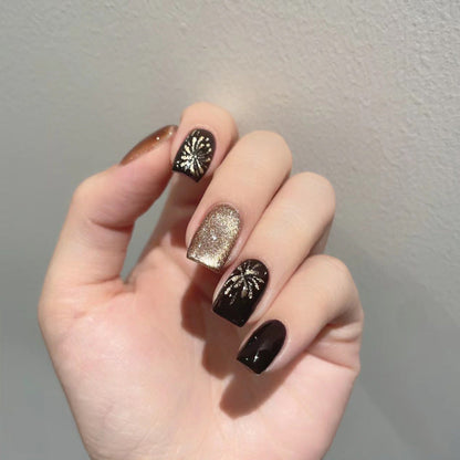 Handmade wear nails short black brown fireworks cat eye nail art nail pieces finished nail stickers detachable false nails wholesale