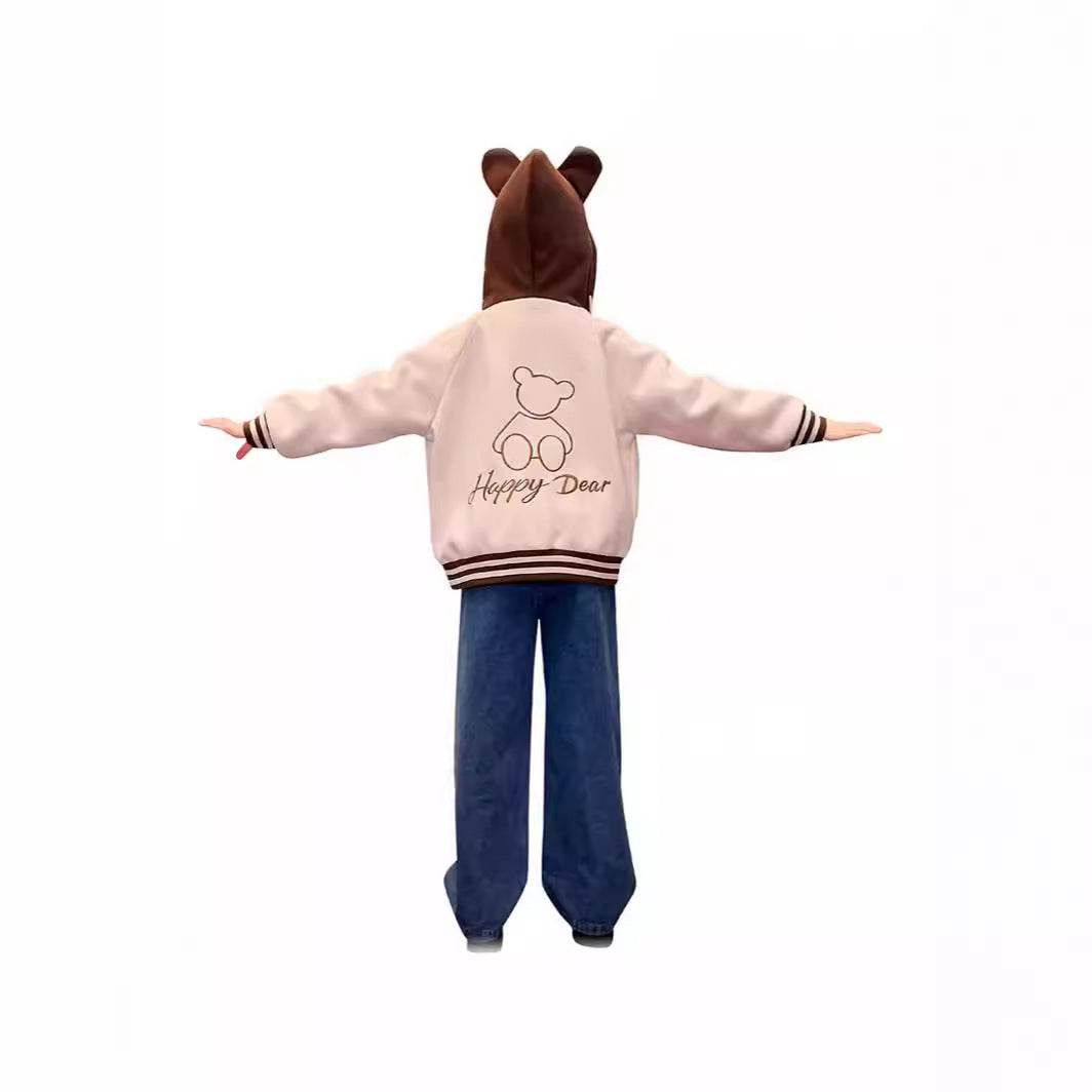 Children's clothing spring coat children's cardigan zipper hooded baseball jacket jacket top net red bear elastic casual trend