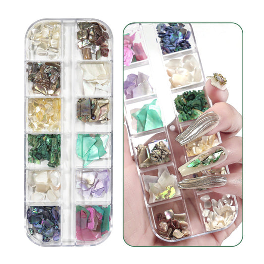 New nail art shell fragments accessories 12 colors mixed nail art shell pieces fantasy color thin irregular fragments