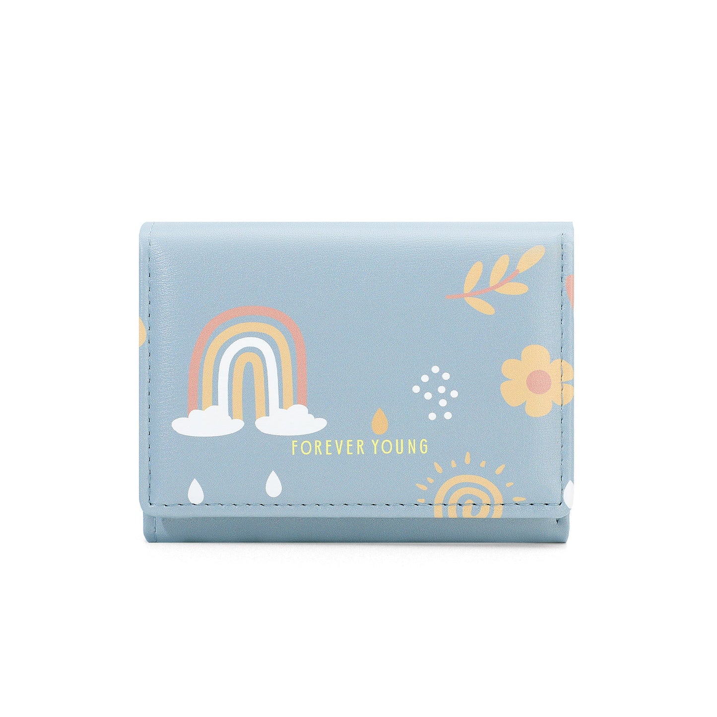 forever young new short women's wallet tri-fold printed simple Korean version of the coin purse pu card bag 