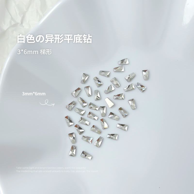 Nail jewelry flat bottom special shaped diamonds large and small mini water drop love square diamonds transparent diamonds white crystal wholesale