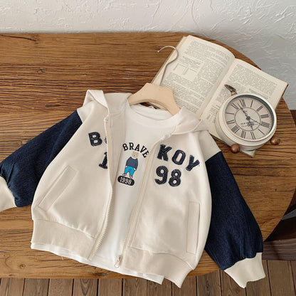 Bangcheng children's clothing 2024 spring casual boys and girls denim patchwork jacket stylish children's cardigan top G0007