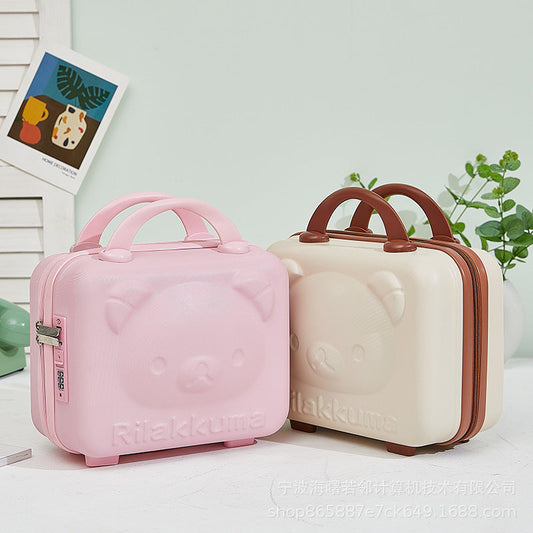 14 inch cute cartoon 3D bear carry-on luggage cosmetic small box bag password box lightweight mini storage box for women 