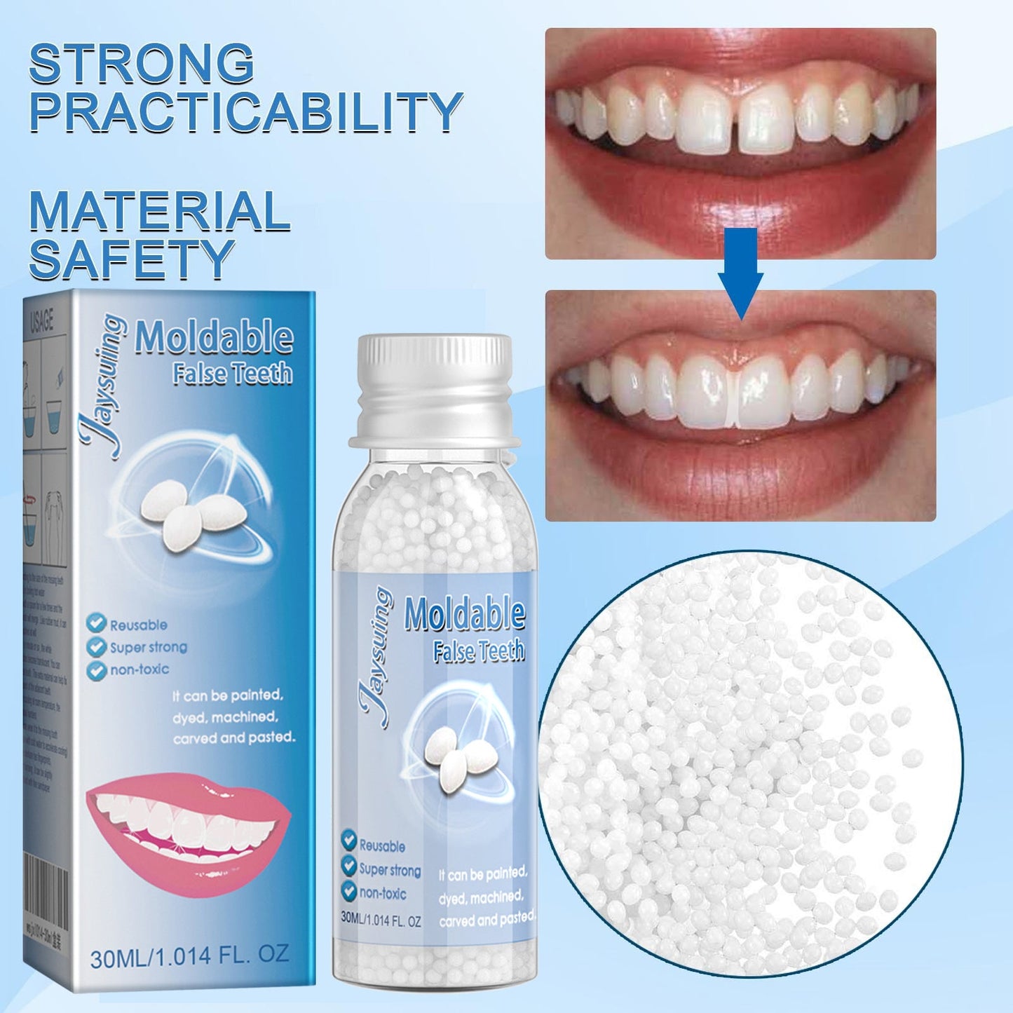 Jaysuing plastic teeth glue film and television makeup dentures modification temporary filling tooth hole broken tooth gap filling 