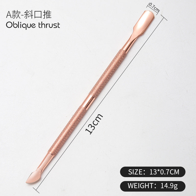 Stainless steel cuticle scissors set rose gold nail polish remover steel push nail art tool cuticle pliers double head dual use nail polish remover