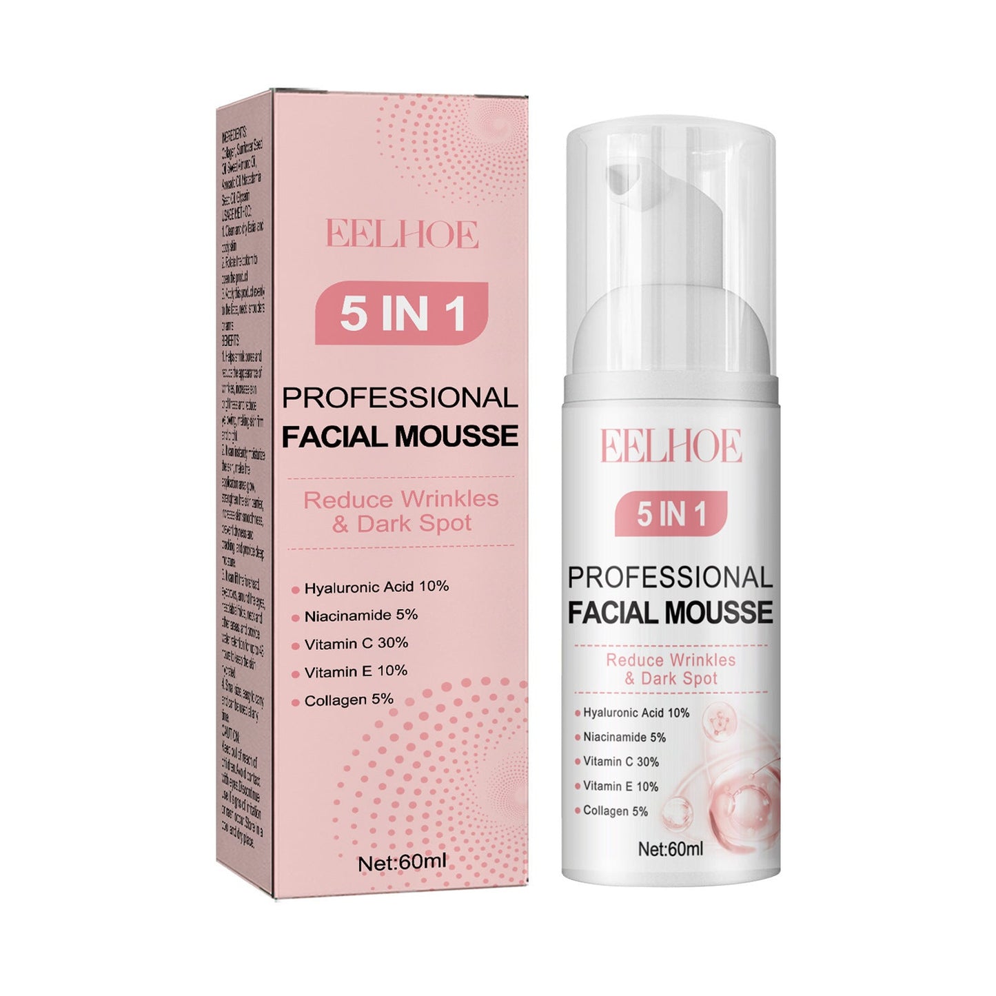 EELHOE 5-in-1 facial care សំអាតថ្នមៗ ផ្តល់សំណើម និងផ្តល់សំណើមដល់ស្បែកមុខ ជួសជុលភាពជ្រីវជ្រួញ ភ្លឺ និងតឹងណែន 