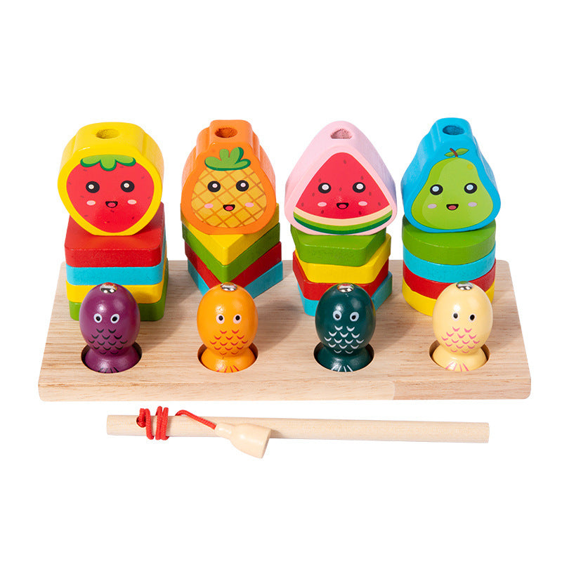 Montessori children's wooden multifunctional fruit animal magnetic fishing game geometric shape matching educational toys