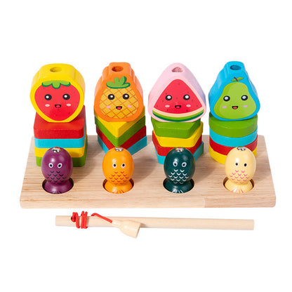 Montessori children's wooden multifunctional fruit animal magnetic fishing game geometric shape matching educational toys