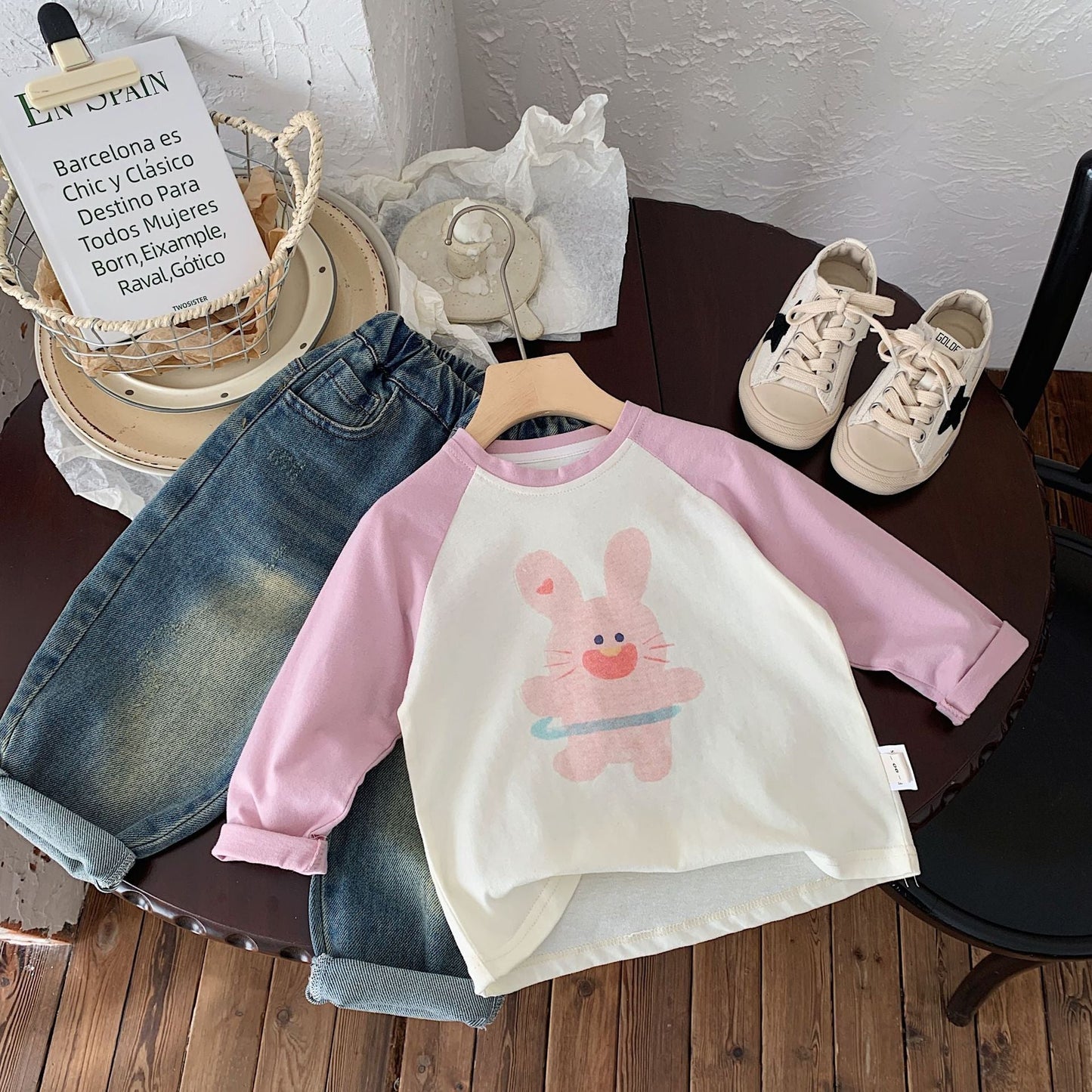 Children's T-shirt Bangcheng Boys 2024 Spring New Cartoon Print Children's Clothing Raglan Sleeve Casual Tops Trend G0039