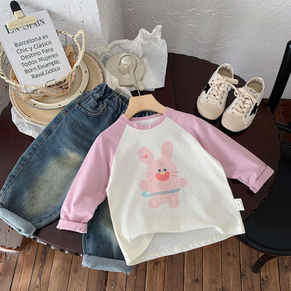 Children's T-shirt Bangcheng Boys 2024 Spring New Cartoon Print Children's Clothing Raglan Sleeve Casual Tops Trend G0039