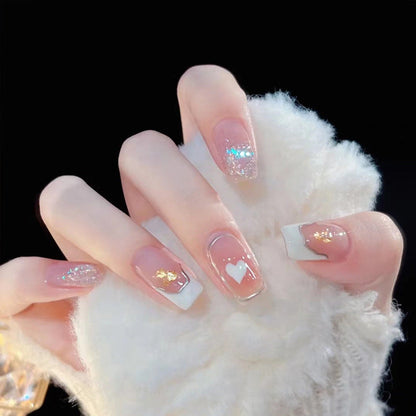 Hand-made wearable nail pieces wholesale broken diamond glitter bow nail stickers removable nail art finished jelly glue