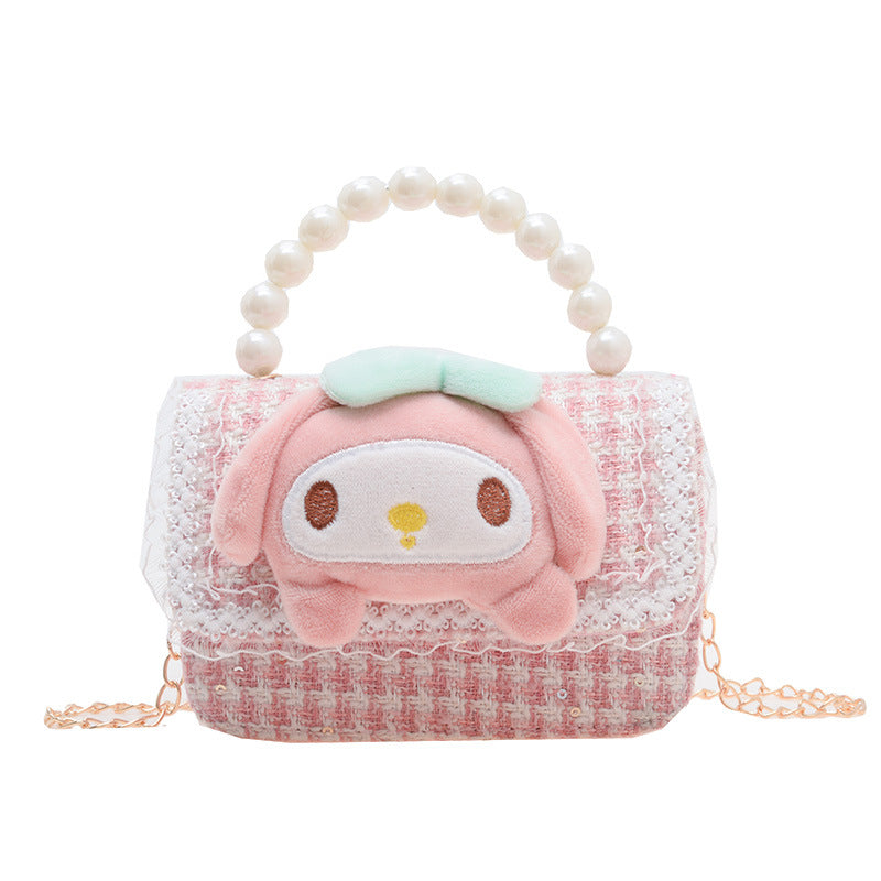 Cute children's small square bag fashionable pearl handbag trendy versatile chain crossbody bag girl's coin shoulder bag