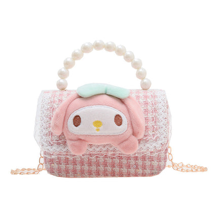 Cute children's small square bag fashionable pearl handbag trendy versatile chain crossbody bag girl's coin shoulder bag