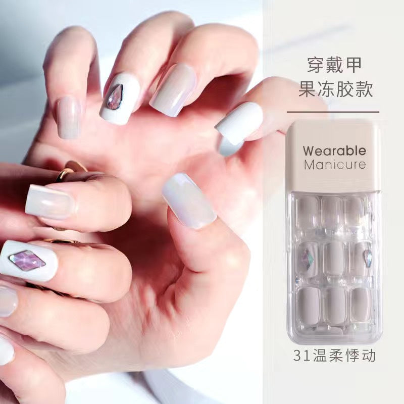 BK wearable nail art patch finished product wholesale spring and winter whitening jelly glue wear and tear square nail piece nail30