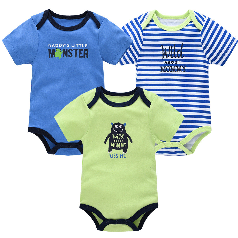 Cross-border new baby romper three-piece suit baby cartoon print baby boy bodysuit girl onesie factory 