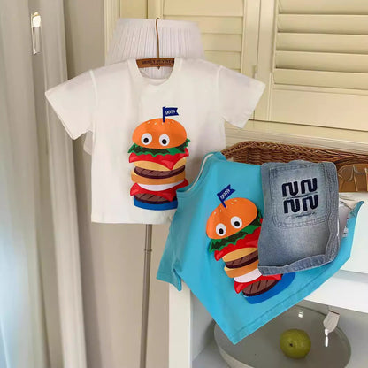 Children's T-shirt Bangcheng 2024 summer children's clothing new arrival three-dimensional hamburger short T boy short-sleeved Korean top G0256