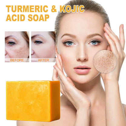 EELHOE turmeric kojic acid soap gently cleanses the face, fades spots, brightens skin tone, moisturizes and evens out skin tone 