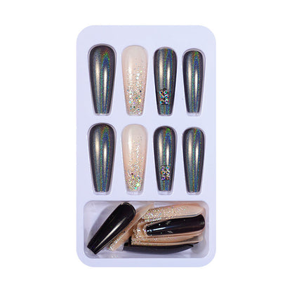 Manicure European and American wearable long ballet nails with diamond gradient color finished wearable nail pieces fake nail patches