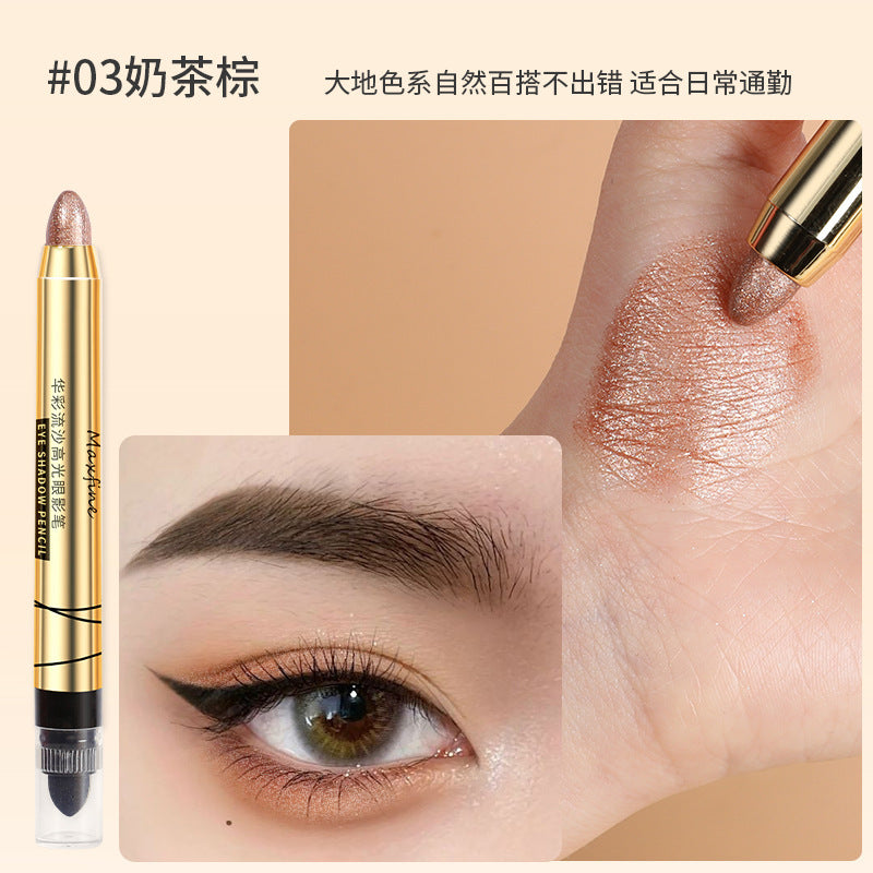 Maxfine quicksand highlight double-head eyeshadow pen pearlescent eyeshadow stick brightens and does not smudge eye makeup for novice women