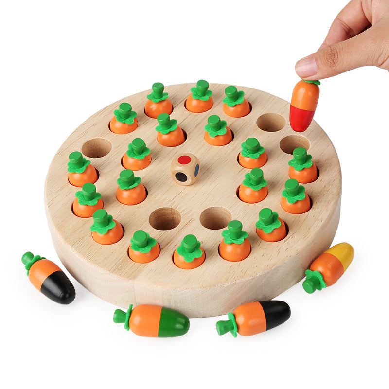 Wooden fun radish and mushroom memory chess pull radish children's educational early education concentration interactive table game chess 