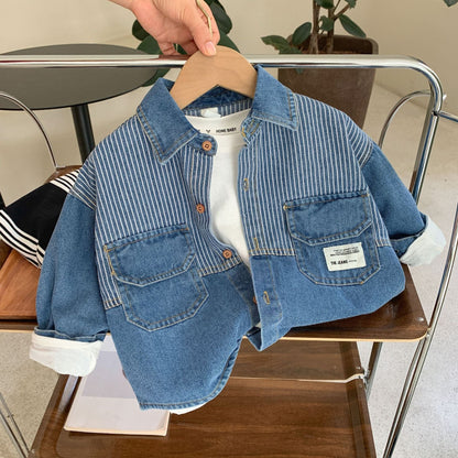 Children's shirt 2024 Bangcheng spring new arrival boys' striped denim shirt Korean style fashion jacket C0287