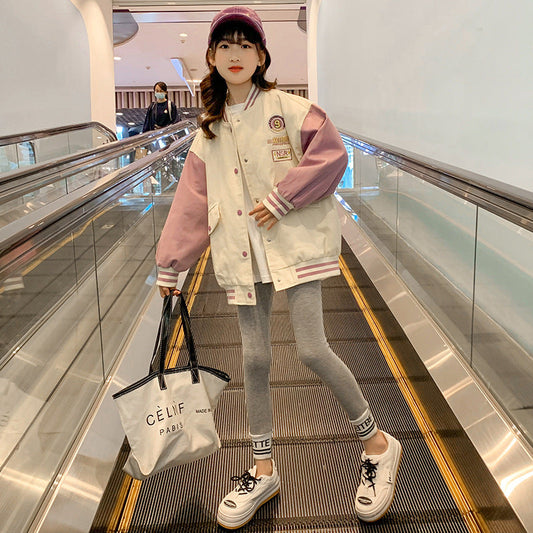 2024 season girls boys cardigan jacket spring middle and large children children's baseball uniform western-style jacket top loose Korean trend