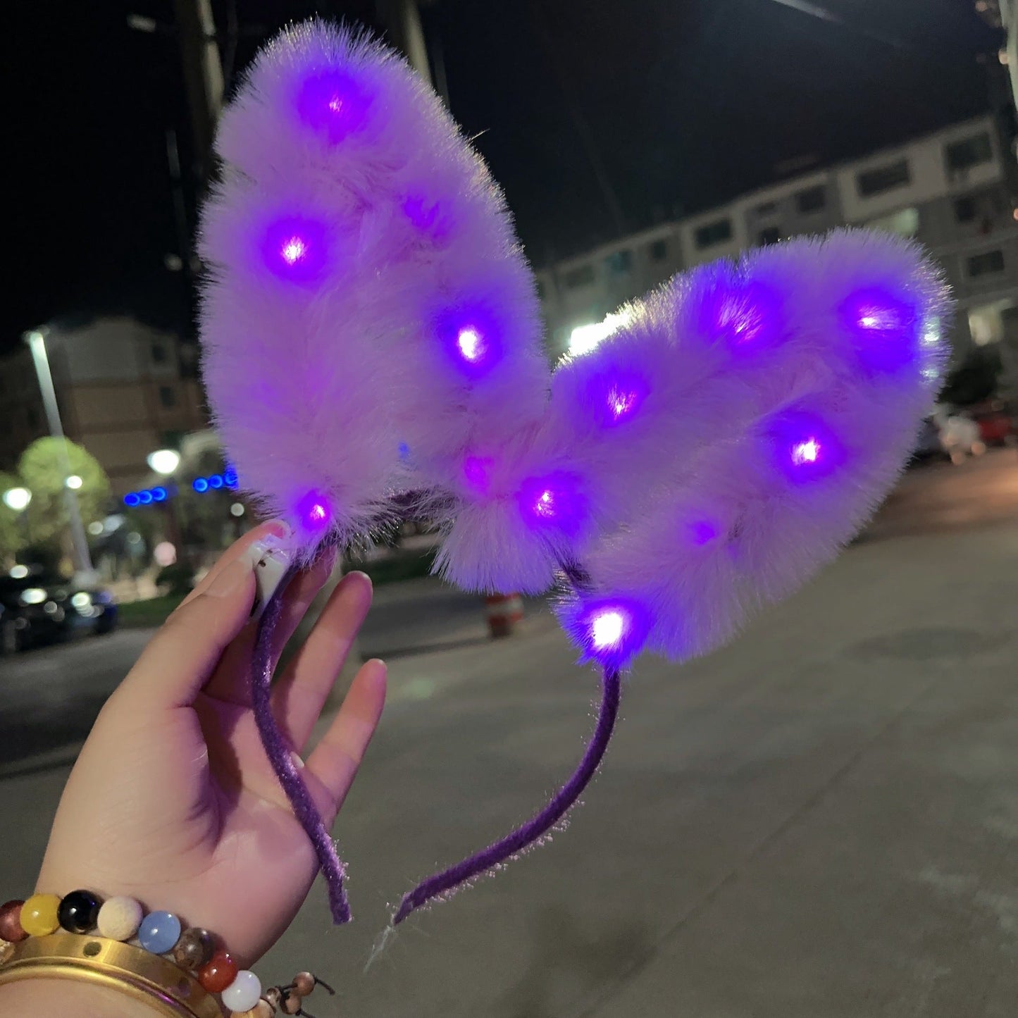 New 14-light feather rabbit ear headband furry rabbit headband flash headdress fairy luminous hairpin stall toy