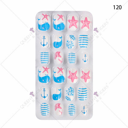 Zhifei nail art children's finished nail pieces 24 pieces flame cartoon bagged wearable finished nail art children's patches