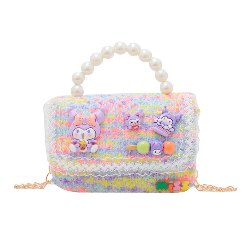 Western-style children's shoulder bag female fashion cartoon pearl handbag simple little princess chain crossbody bag wholesale 