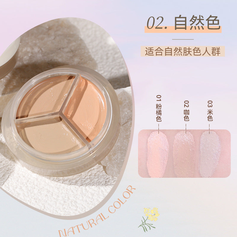 NOVO three-color concealer to cover dark circles, acne marks, facial spots, contouring, brightening, concealer palette 