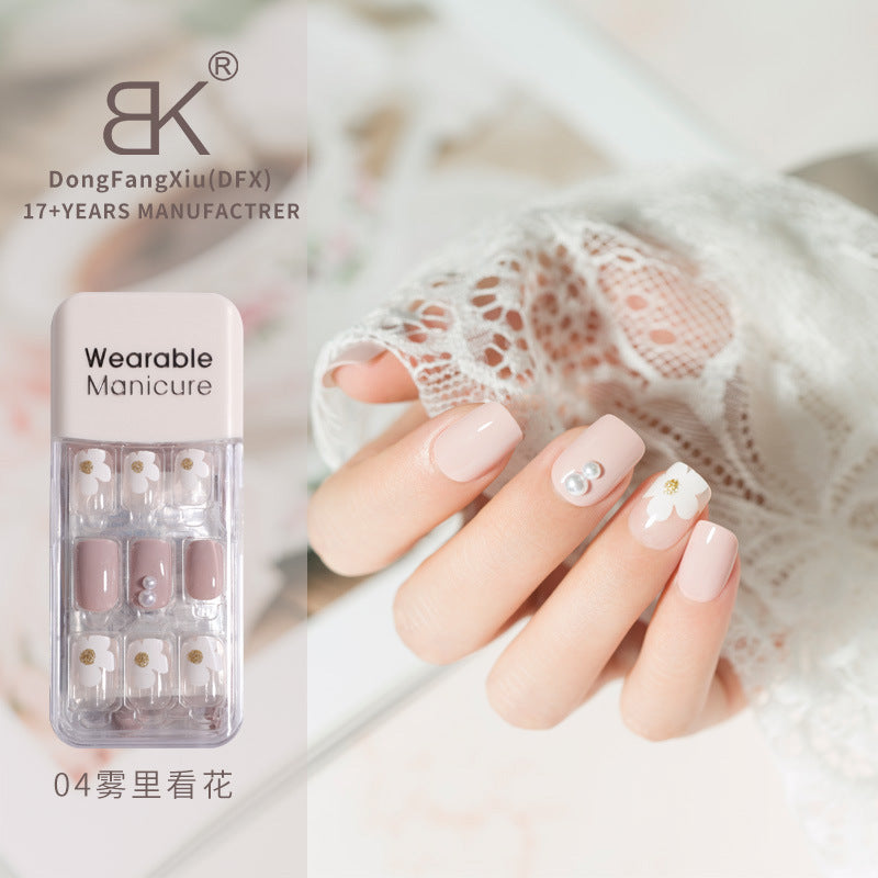 BK穿戴式美甲贴片成品批发春冬显白果冻胶穿戴甲拆卸方甲片nail30