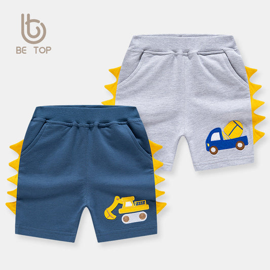 2024 Summer New Children's Cartoon Three-dimensional Shorts Embroidered Digging Car Knitted Boys Shorts One Piece Delivery