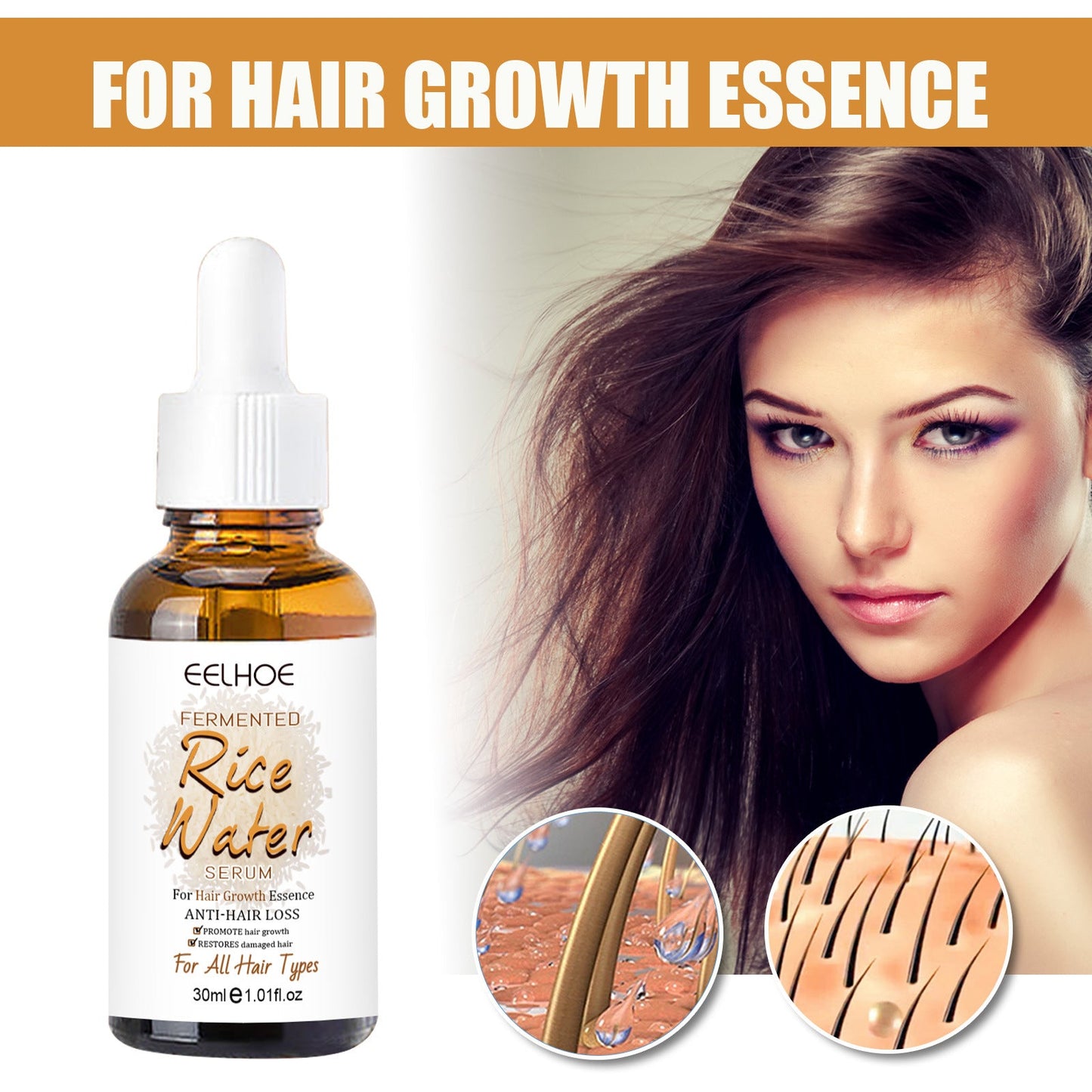 EELHOE rice water hair essential oil improves dry and frizzy hair, nourishes hair, repairs hair damage caused by perming and dyeing 