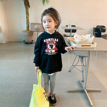 2024 autumn Korean children's clothing for boys and girls, Korean style casual cartoon hooded children's pullover sweatshirt tops trendy