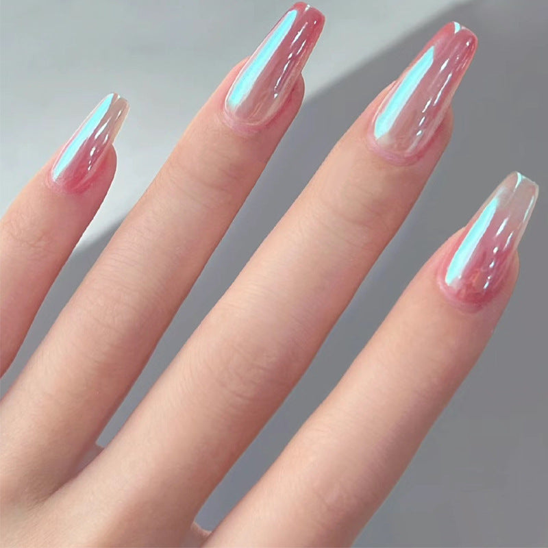 Hand-made wearable nail pieces wholesale medium and long Aurora Wenling Elf glass diamond nail art finished nail stickers jelly glue