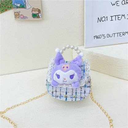 New style children's bag cute bow shoulder bag fashion pearl handbag cartoon chain crossbody bag wholesale